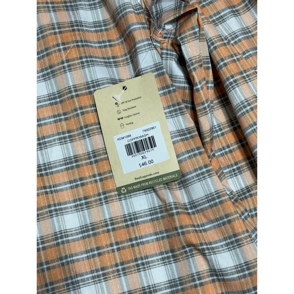 Reel Legends Performance Shirt Mens XL Orange Plaid NWT UPF 50 RDM1088 - Picture 6 of 9